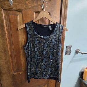Vogue Navy and Black Sequin Tank Top